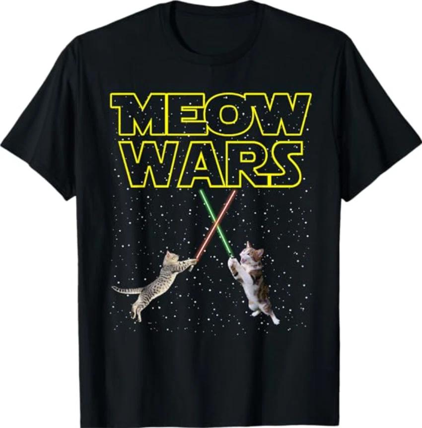 Meow Wars Cat Shirt Funny Gifts for Cats Lovers T-Shirts T-Shirt 4XL