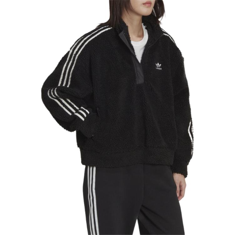 adidas Оригинальная полосатая куртка с вышитым логотипом-трилистником и полумолнией, женские куртки черного цвета HM2128