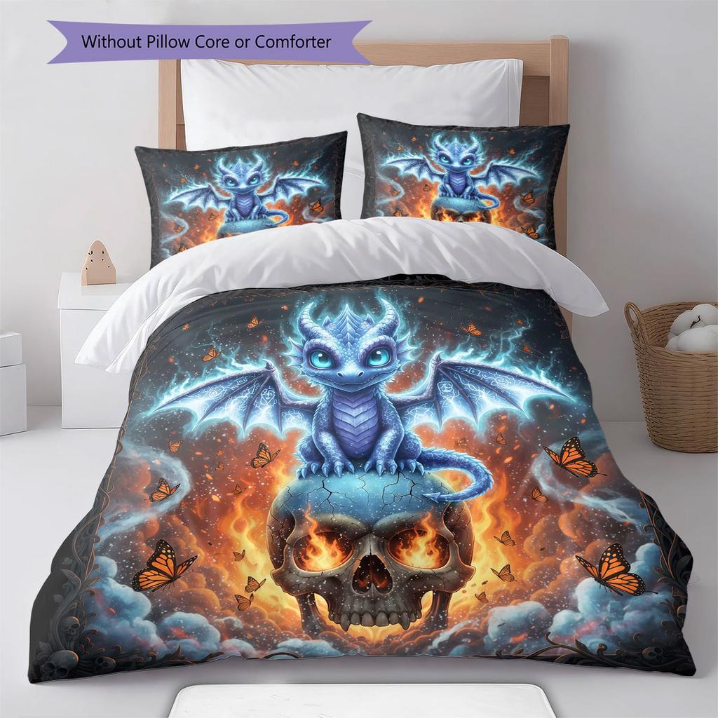 SkeletonDragon Pattern Bedding Quilt Set Quilt Cover Pillowcase Home Decoration Birthday Gift (1 * duvet cover + 2 * pillowcase, without core)
