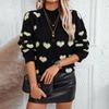 Long Sleeve V Neck Sweater Cardigan Vintage Heart Print Knitwear Top for Autumn Winter
