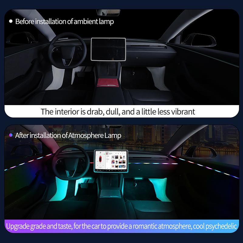 6 in1 Car Ambient Light Center Console Dashboard Neon Tubes For Tesla Model 3/Y Symphony RGB Interior Lights with App Controller