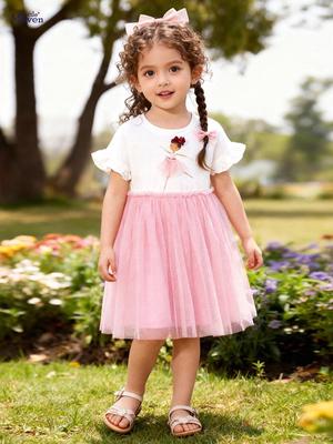 Little Maven Summer Girls' Mesh Skirt - European & American Style Fashionable Cute Dress