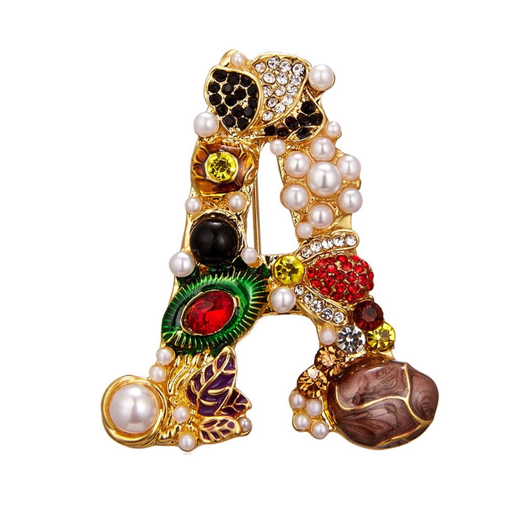 Elegant Pearl Diamond Brooch Shirt Cardigan Alphabet Brooch for Ladies Jewelry