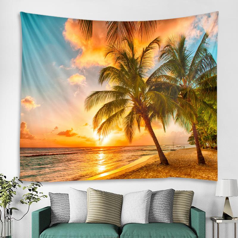 Tropical Palm Sunset Tapestry Wall Hanging Beach Forest Landscape Bedroom Living Room Home Decor Polyester Fabric