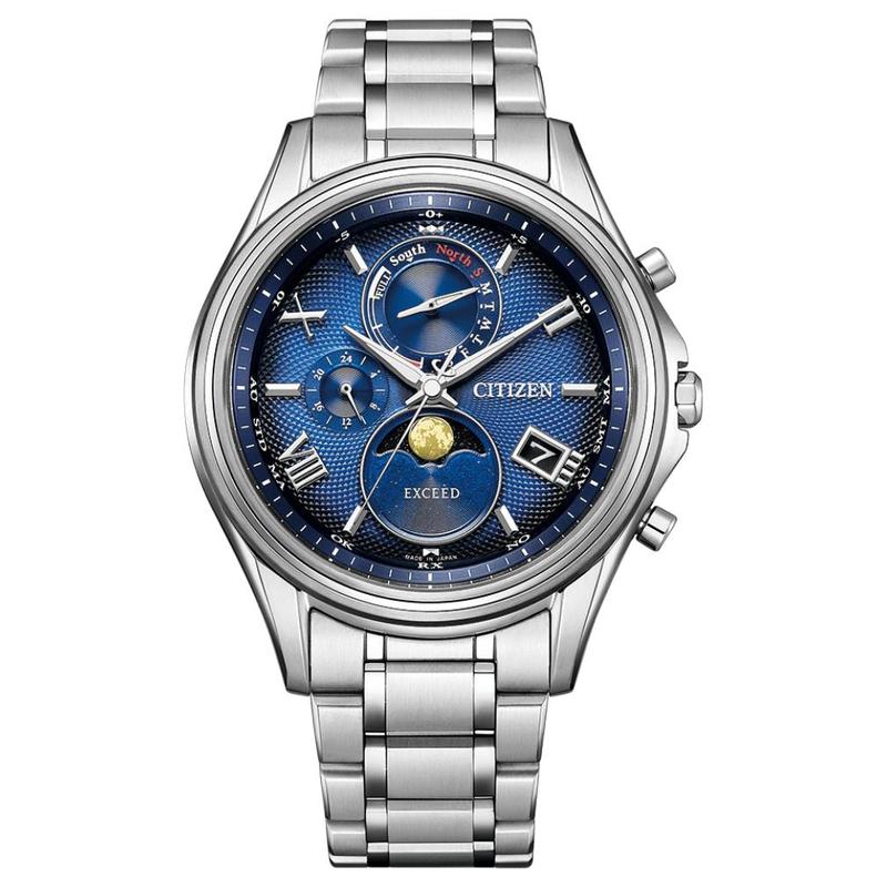 

CITIZEN Exceed series 100 meters waterproof perpetual calendar calendar moon phase light Quartz super titanium strap 41mm men s watch blue BY1020-61L синій