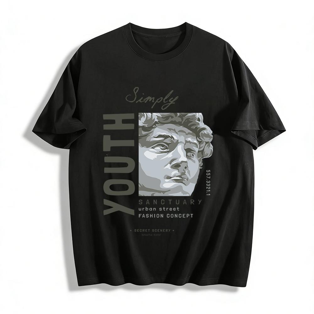 Simply Youth Statue Print Tee Urban Street Fashion Concept Top Pure cotton T-shirt XXS