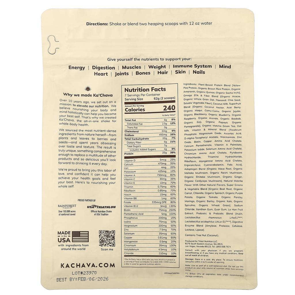 KaChava, Nutritious All-in-One Shake, Matcha, 434g (15.31oz)