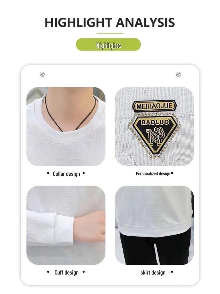 Men's Trendy Velvet-Lined Jacquard Sweatshirt: Warm Autumn/Winter Casual Long Sleeve