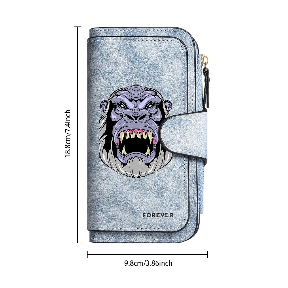 Angry Gorilla Printed Long Wallet Fashion Purse Forever Card Holder Casual Daily Multi Slot Pocket