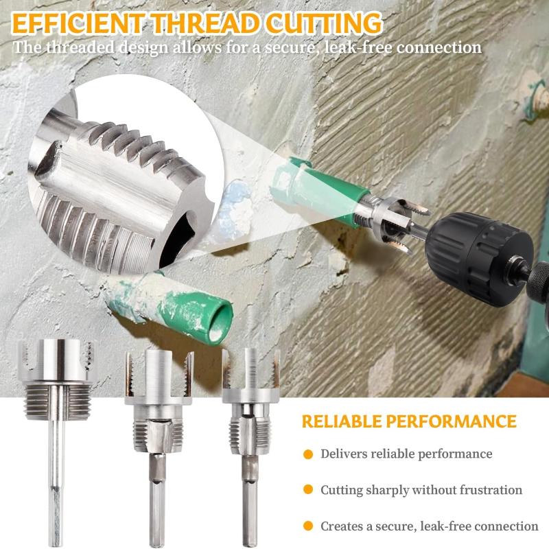 Integrated Internal & External Pipe Threading Tool 3PCS Durable PVC Pipe Threader Kit for Household DIY Plumbing Renovation Tasks