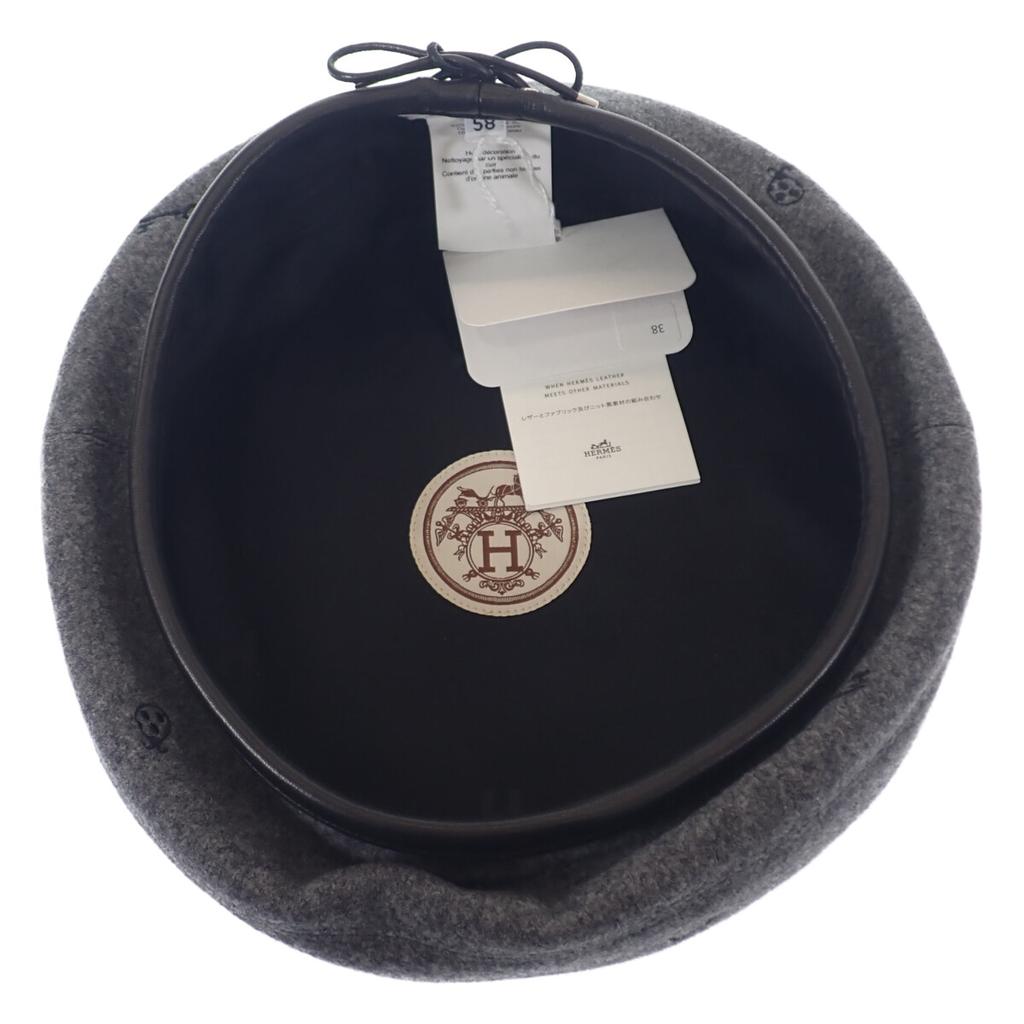 HERMES  H212010N_GF58 58  beret CHARBON/gray cashmere/leather Women