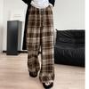 Plaid Pants for Autumn and Winter Plus Velvet Pants for Women Wearing Loose Draped Retro Casual Pants for Women High Waist Wide-leg Pants