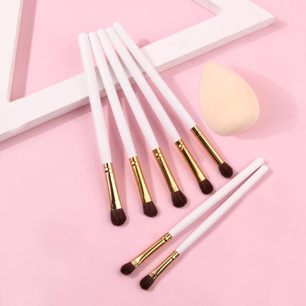 Set de 7 pensule portabile pentru machiaj cu fard de pleoape din păr de ponei