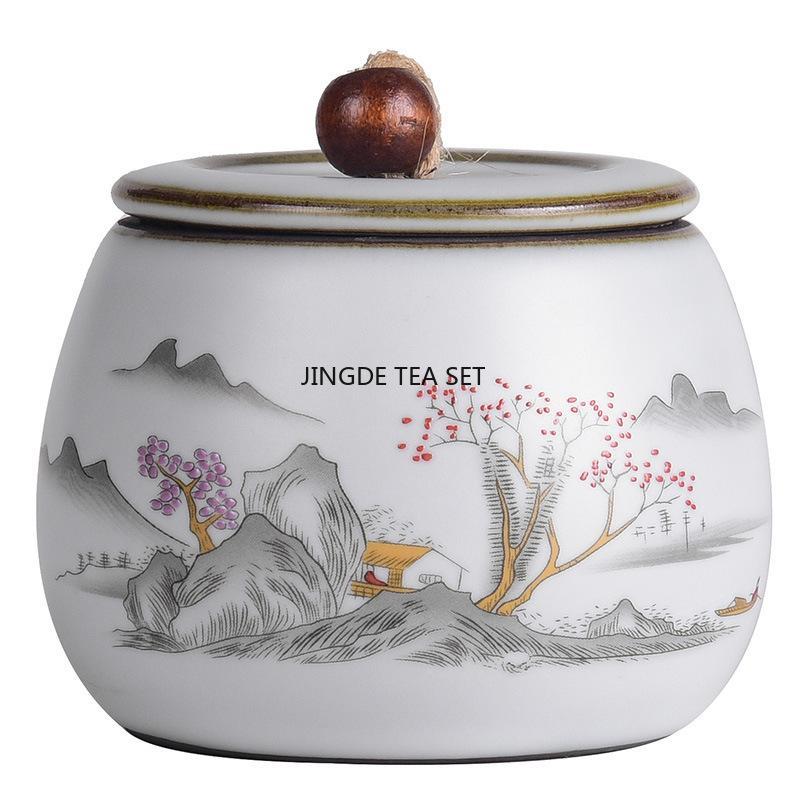 Ceramic Ru Kiln Tea Sealed Moisture-proof Jar Household Tea Storage Jar Retro Kung Fu Set Tea Storage Warehouse
