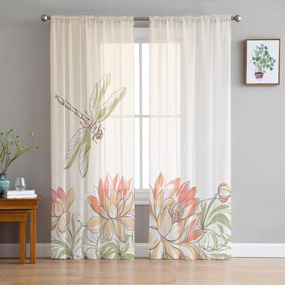 Cartoon Dragonfly Lotus Flower Sheer Curtains Living Room Window Tulle Curtains For Bedroom Kitchen Home Decoration Voile Drapes
