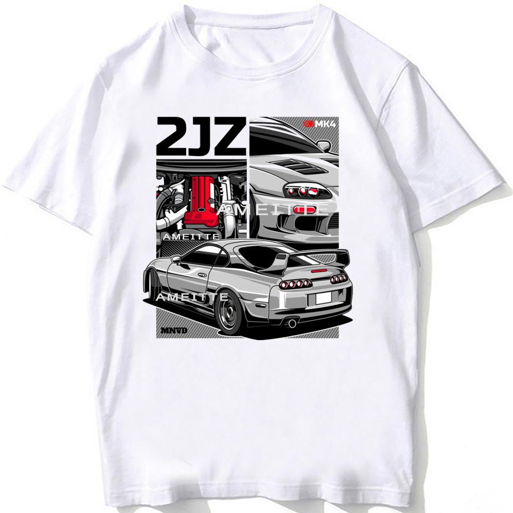 Summer Men Short Sleeve Drive The Classic 2JZ MK4 Supraes Car Sport T-Shirt Cool Boy White Tee