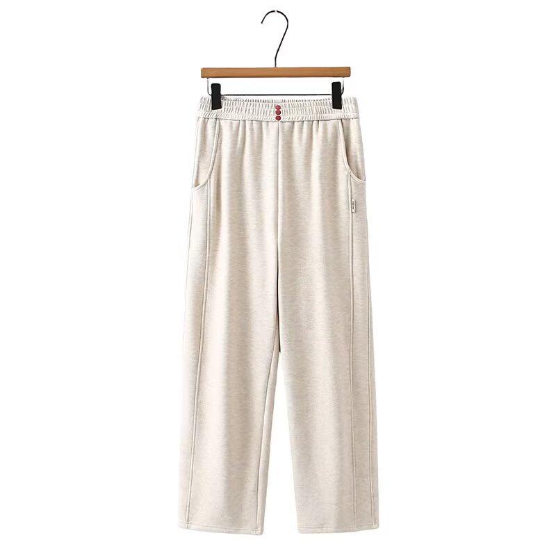 

Plus Size Fleece-Lined High Waist Straight Leg Pants for Women - 2025 Autumn/Winter Thick Slimming Casual Style 3XL бежевый
