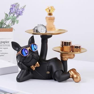 Bulldog Coole Skulptur, Hundeornament, Butler-Aufbewahrungsbox mit Tablett, nordische Tischdekoration, Kunstharz, Tierskulptur, Münze, Sparschwein