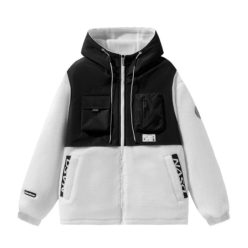 New Style of Lamb Velvet Jacket Hong Kong Fashion Brand Thickened Fashionable Warm Splicing Couple Model