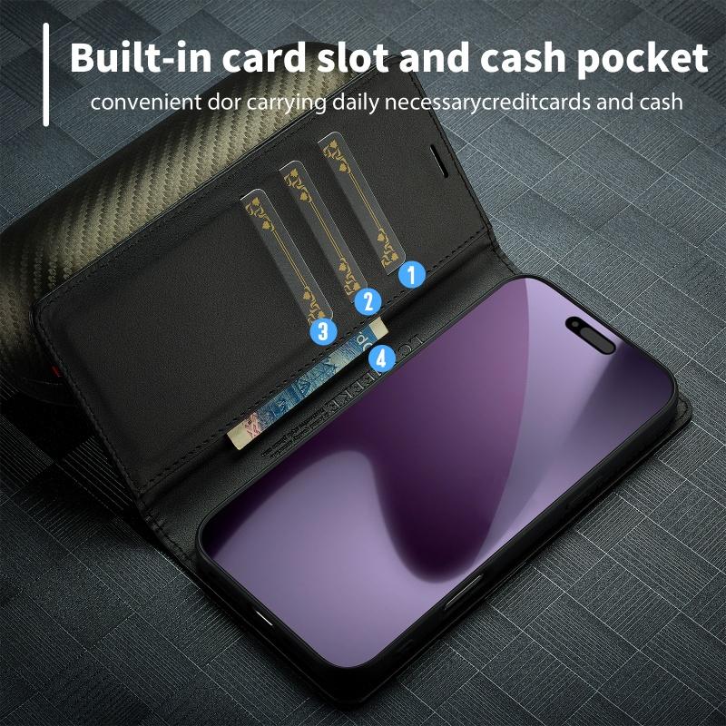 Carbon Fiber PU Leather Wallet Phone Case For iPhone 17 Air 16 15 14 13 12mini 11 XS Pro Max XR SE 8 7 Plus Book Holder Cover