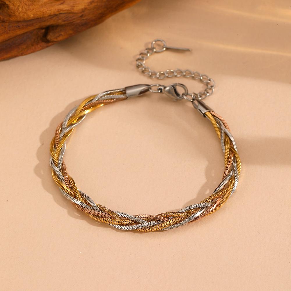 Women's Titanium Steel Color-Preserving Woven Snake Chain Layered Bracelet