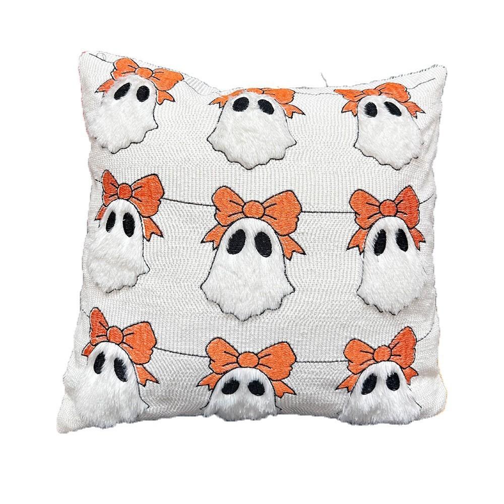 Halloween Ghost Pillow Cover With Embroidered Cartoon Design For Living Room Decor