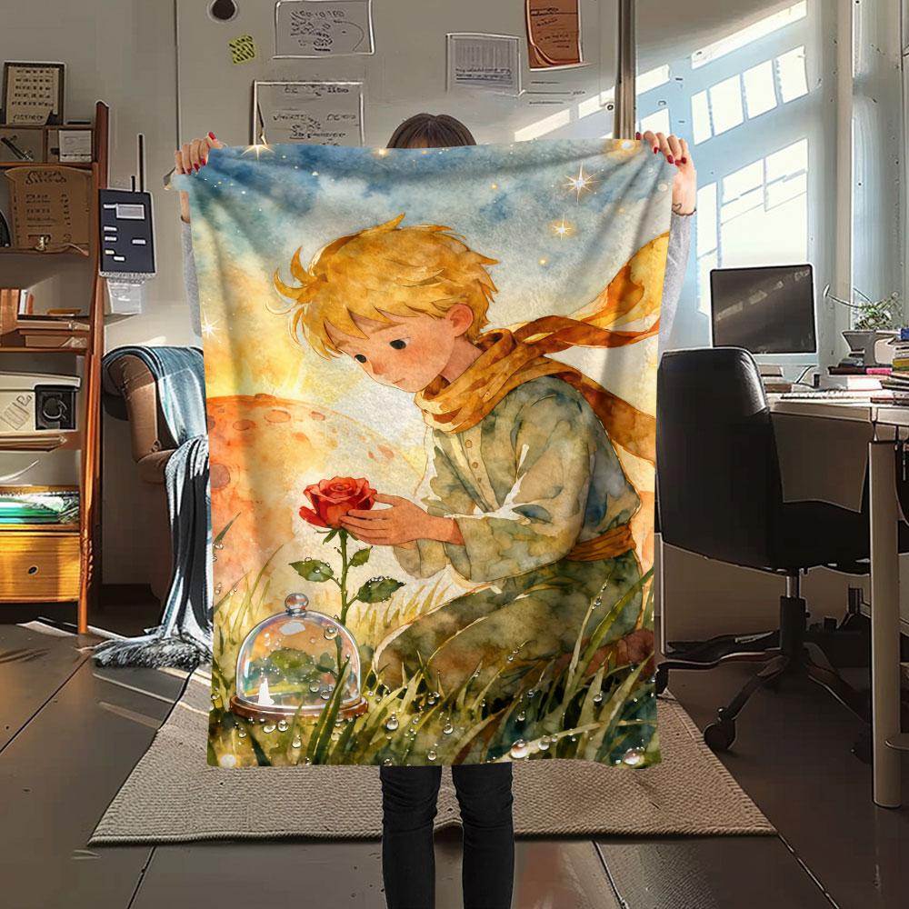 1PC Little Prince Rose Blanket, High quality Comfortable for All Seasons, Home Decor, Warmth and Comfort