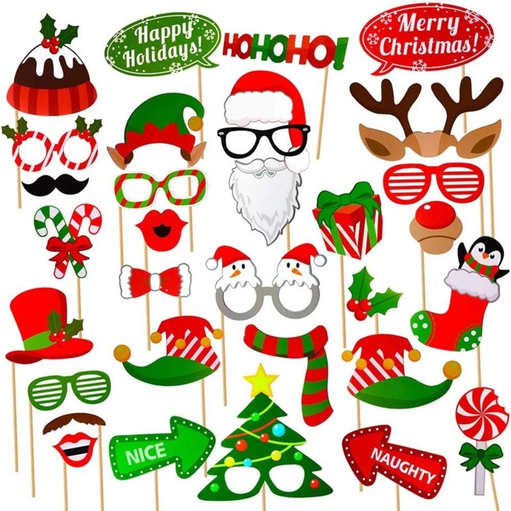 Self-adhesive New Year Carnival Photo Props Christmas Decorations Cartoon Card Party Supplies
