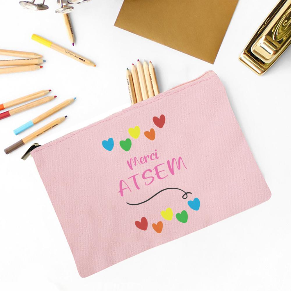 Merci Atsem Printed Makeup Bag Travel Neceser Toiletries Storage Pouch Pencil Bags Graduate Gift for Atsem Teacher's Day Present