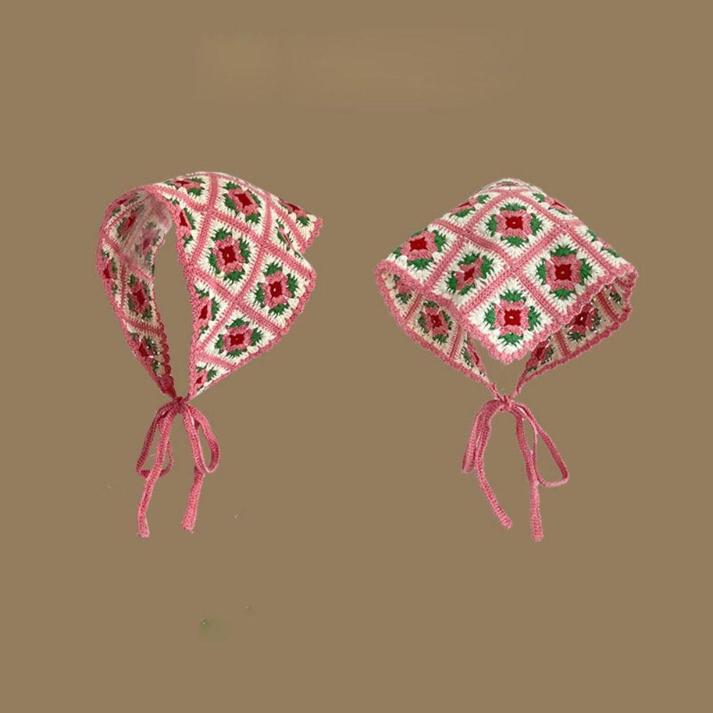 Knitted Triangle Headband Crochet Beach Vacation Headkerchief Sweet Girl Flower Headscarf