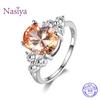 Women's Jewelry Silver Plated Rings White Pink Light Blue Champagne Zircon Oval Wedding Ring