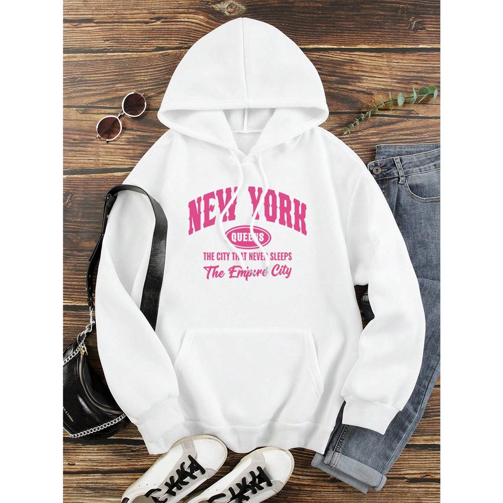 New York Queens Die Stadt, die niemals schläft Kapuzenpullover Herren Damen Kleidung Niedliche O-Ausschnitt Hoodies Street Lockeres Sweatshirt