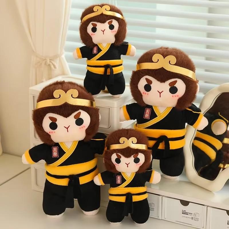 25CM Black Cartoon Monkey Plush Toy Chinese Mythical Story Sun Wukong Animation Doll Boy Anime Fan Gift
