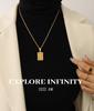 Qiong Yao Hip Hop 26-Letter Square Pendant Necklace, Clavicle Chain, 18K Gold Plated Titanium Steel.