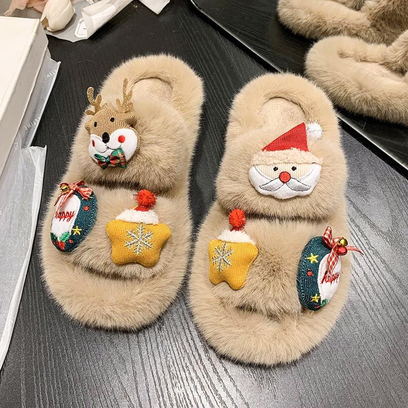 Christmas Elk Cotton Slippers For Women New Halloween Bedroom Soft Winter Indoor Shoes Warm Closed Toe Plush Cotton Slippers