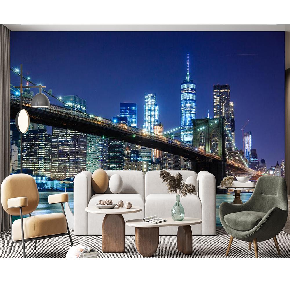 Modern 3d Removable Wallpaper Bridge City Night Wall Murals Wall Stickers For Living Room Bedroom Wall Decor Mural