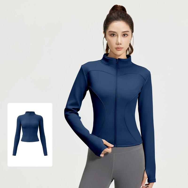 

New Spring Autumn Zipper Slim Long Sleeve Top Women Stand Collar Sports Tight Yoga Wear Jacket Female XXXL