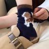 Autumn And Winter Brown Flocked Wool Medium Tube Socks Cute Color Matching Cartoon Dog Thickened Warm Stacking Socks Calf Socks