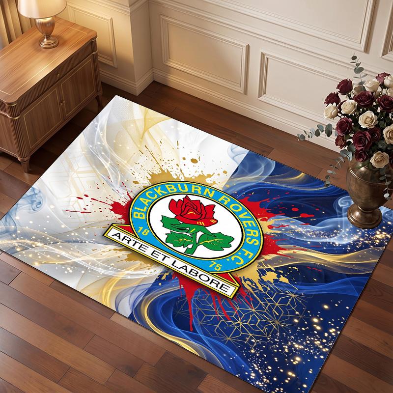 Blackburn Rovers Football Print Crystal Velvet Rug, Comfortable Water Absorbent Non Slip Indoor Floor Carpet