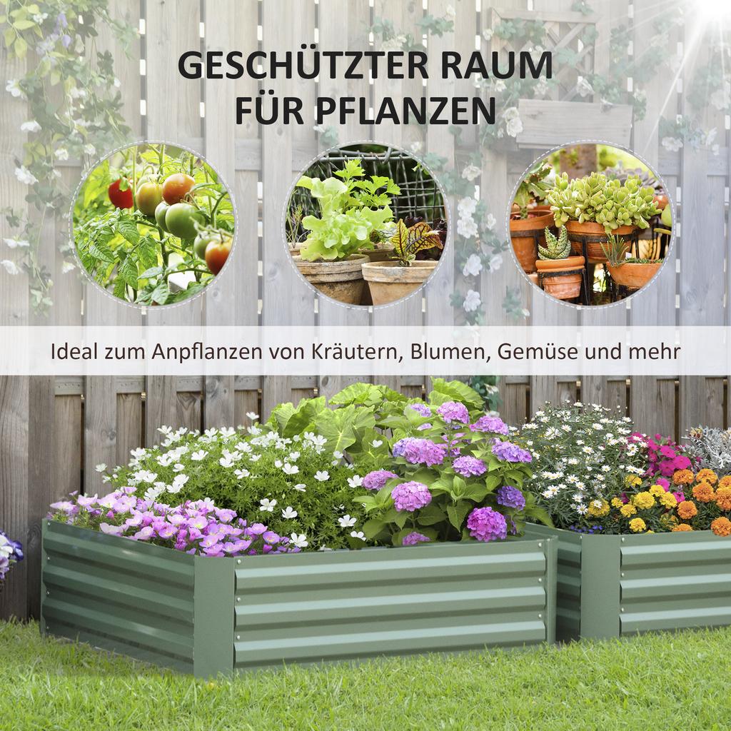 Set of 2 291L Raised Garden Bed, Elevated Galvanised Planter Box for Flowers, Herbs, 100x100x30cm, Green