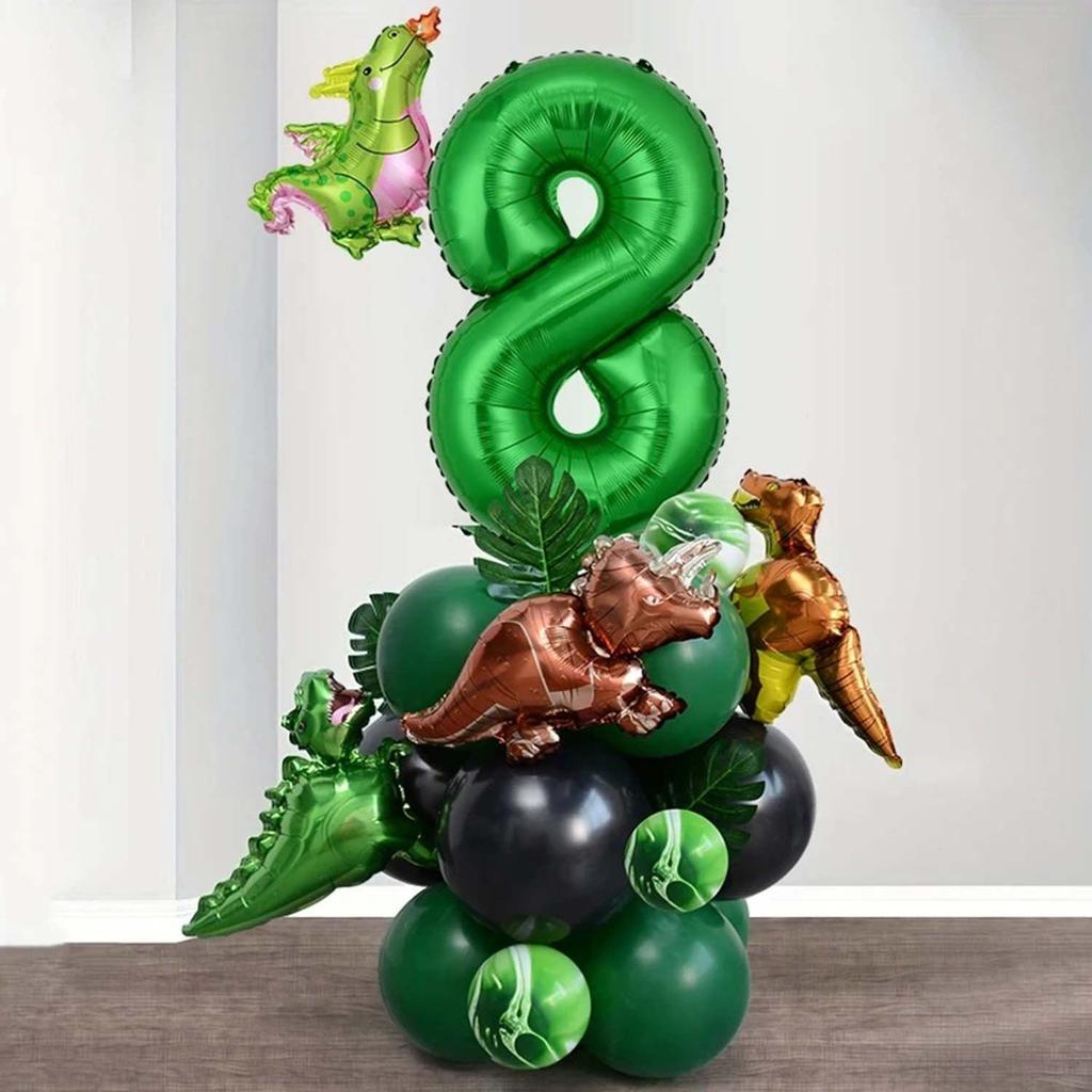 25 Stück grünes Dschungel-Dinosaurier-Digitalset für Jungen-Geburtstagsparty-Dekoration Nummer Ballonsäule Tyrannosaurus rex Feuerdrache