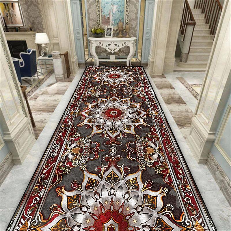 Luxury Red Hall Corridor Carpet Non-slip Stairway Hallway Decoration Home Floor Mats Washable Runner Customizable Aisle Rug
