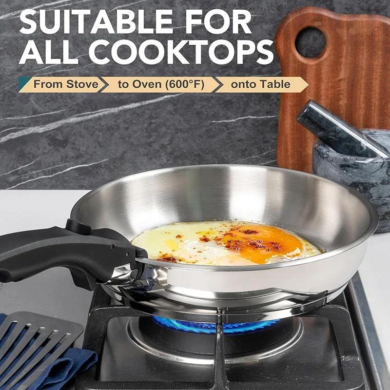 MICHELANGELO 8" & 9.5" & 11" Stainless Steel Frying Pan Set Kitchen Cooking Pans with Removable Handle Induction Compatible