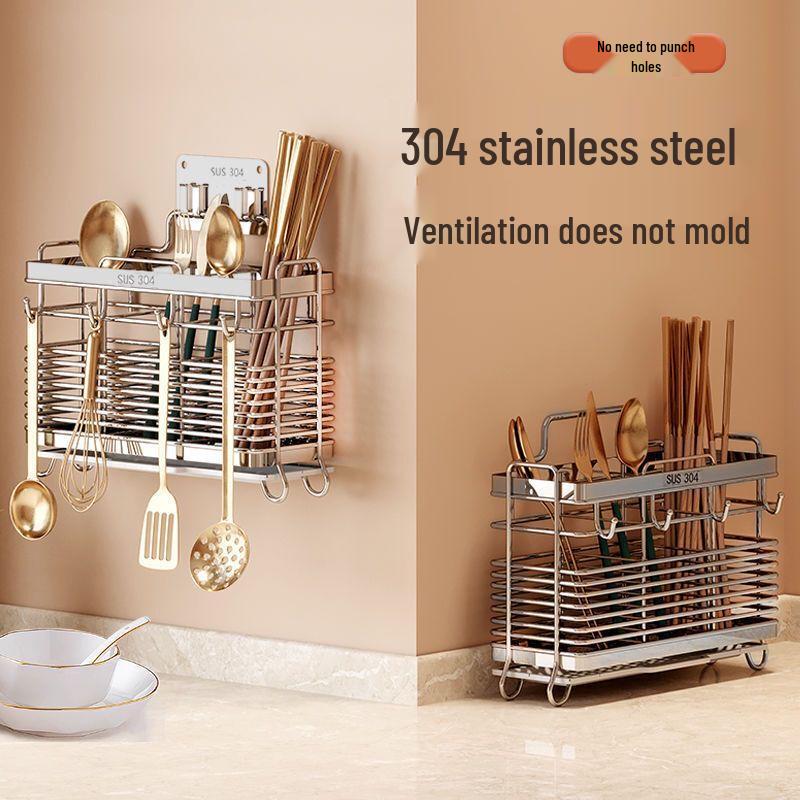 Zhishi Stainless Steel Wall-Mounted Kitchen Chopstick Holder