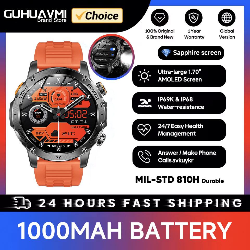 Military Grade 1000mAh Battery Smart Watch IP68 Waterproof GPS Tracker Bluetooth call AMOLED HD Men Sports  New Smartwatch