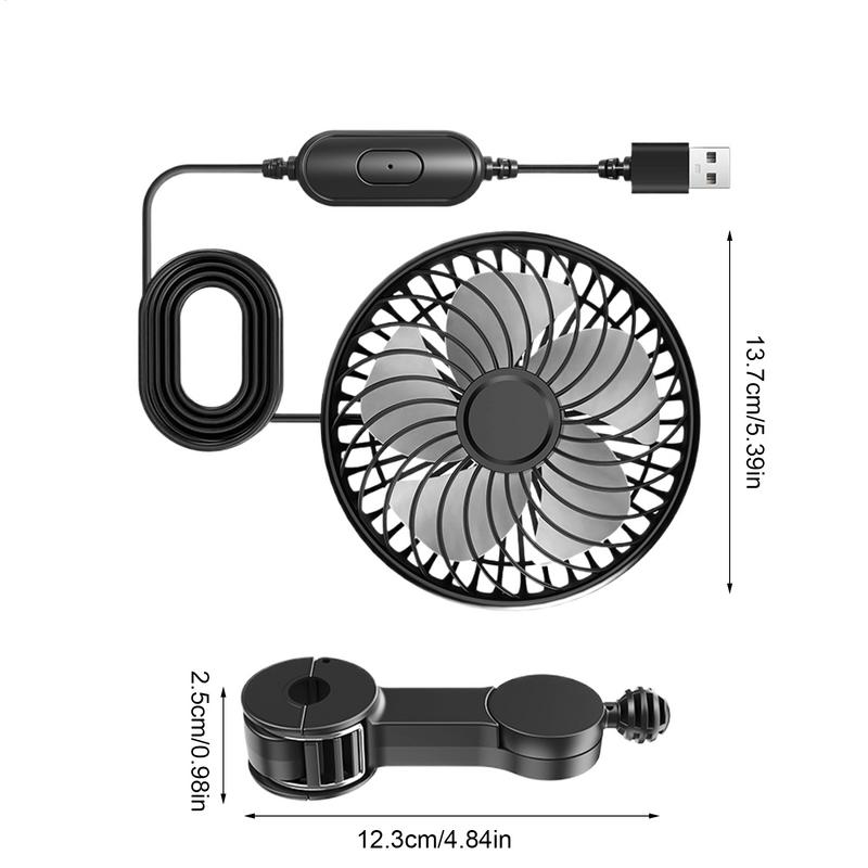 USB Car Cooling Fans For Backseat 3 Speeds Car Seat Headrest Fan For Kids Quiet Automotive Air Conditioning Cooler For Sedan