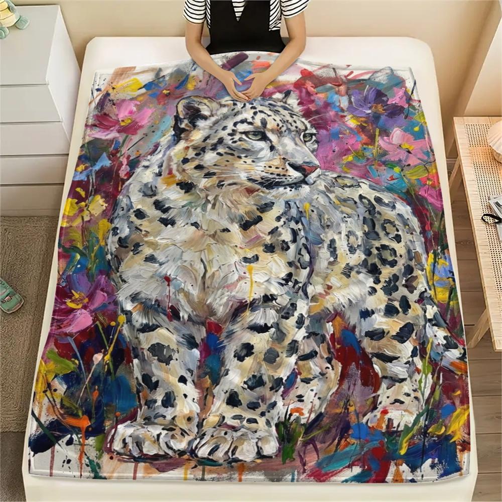 Snow Leopard Animal Print Flannel Blanket, High quality Comfortable for All Seasons, Home Decor, Warmth and Comfort, Perfect for Christmas Gifts119