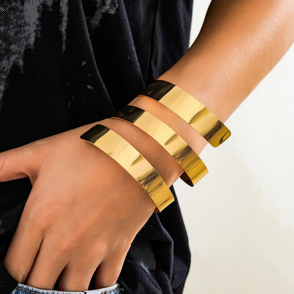 IngeSight.Z Punk Metaal Glad Meervoudig Gelaagd Spiraal Open Manchet Armband Bangle Voor Vrouwen Vintage Gouden Kleur Breed Hand Armband