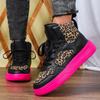 Spring Leopard Leather Platform Sneakers Women Luxury High Top Shoes Unisex Non-slip New Lace Up Thick Sole Ladies Casual Shoes