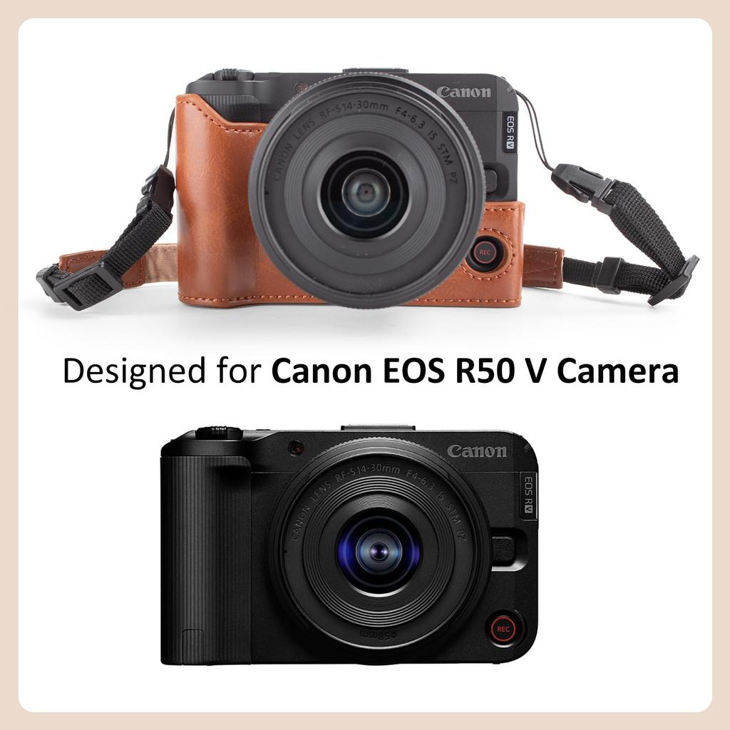 Kinokoo Canon EOS R50 V EOS R50 V PU Leather Protective Cover for EOS R50 Digital Camera with Detachable Carry Case with Adjustable Shoulder Strap